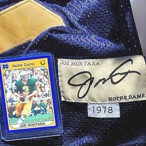 Rare Joe Montana Notre Dame 1978 commemorative jersey/ 3 cards